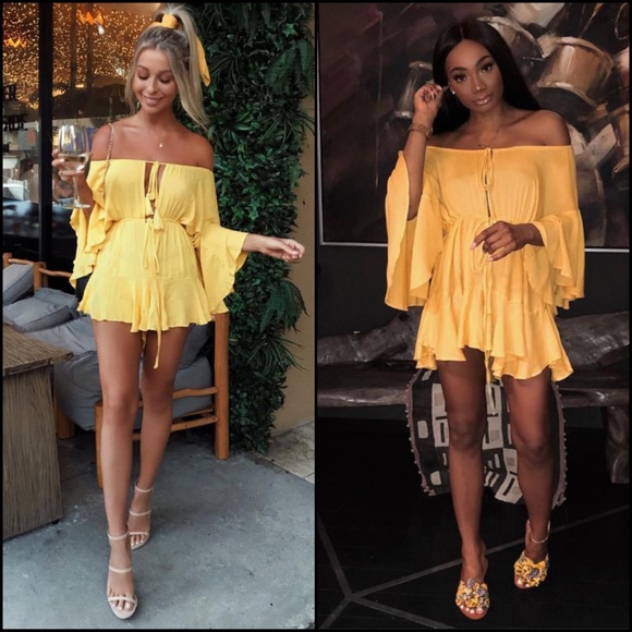 White Fox Boutique Pants - White Fox Boutique Marigold Yellow Tassel Tie Ruffle Romper Jumper